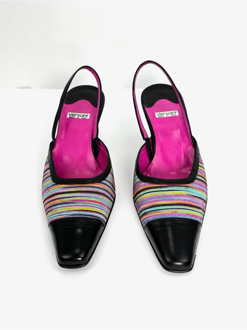 Versani Multicolor Striped Slingback Kitten Heel Pumps